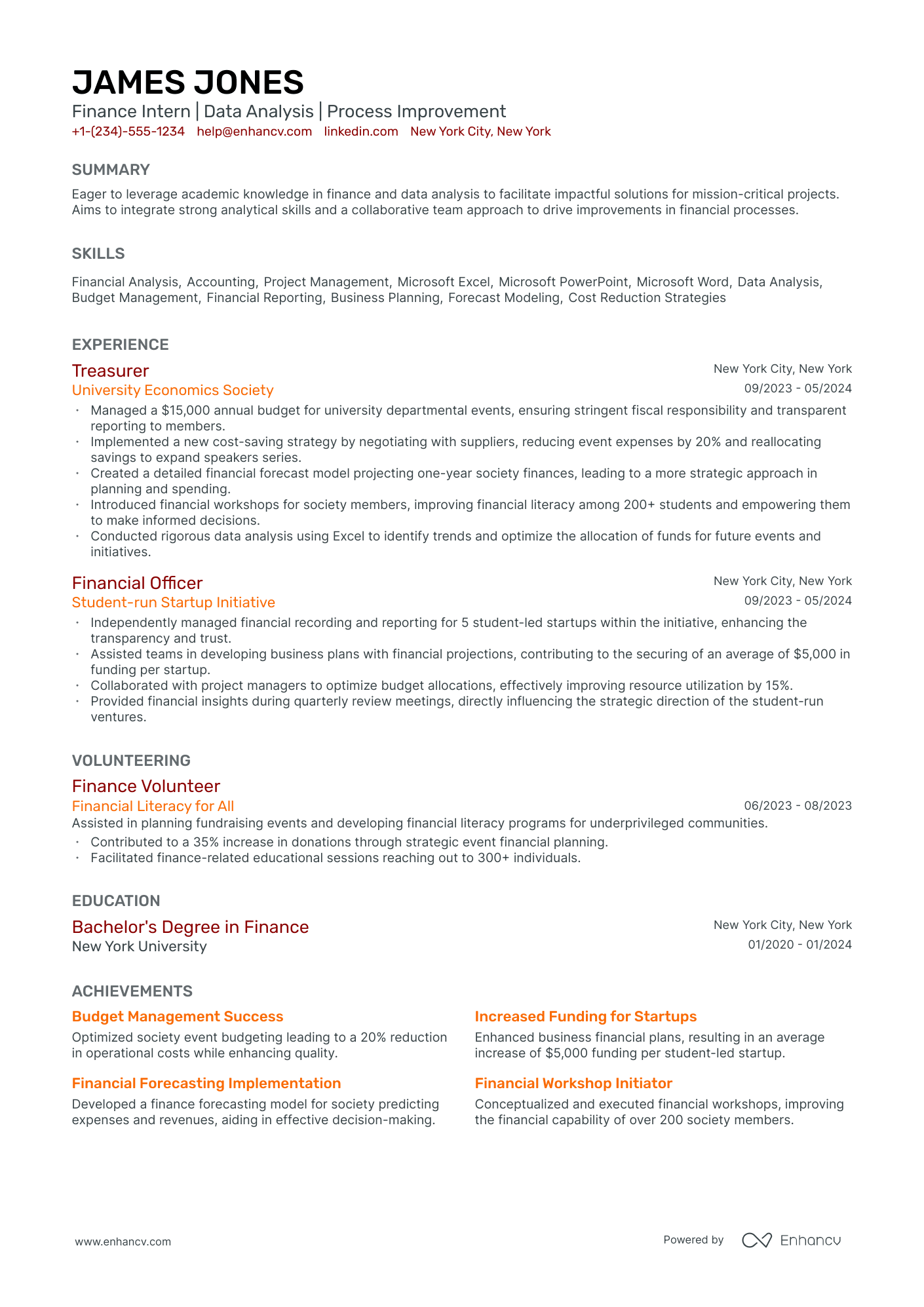 5 Finance Intern Resume Examples & Guide for 2024