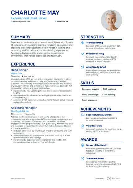 11 Server Resume Examples & Guide for 2024