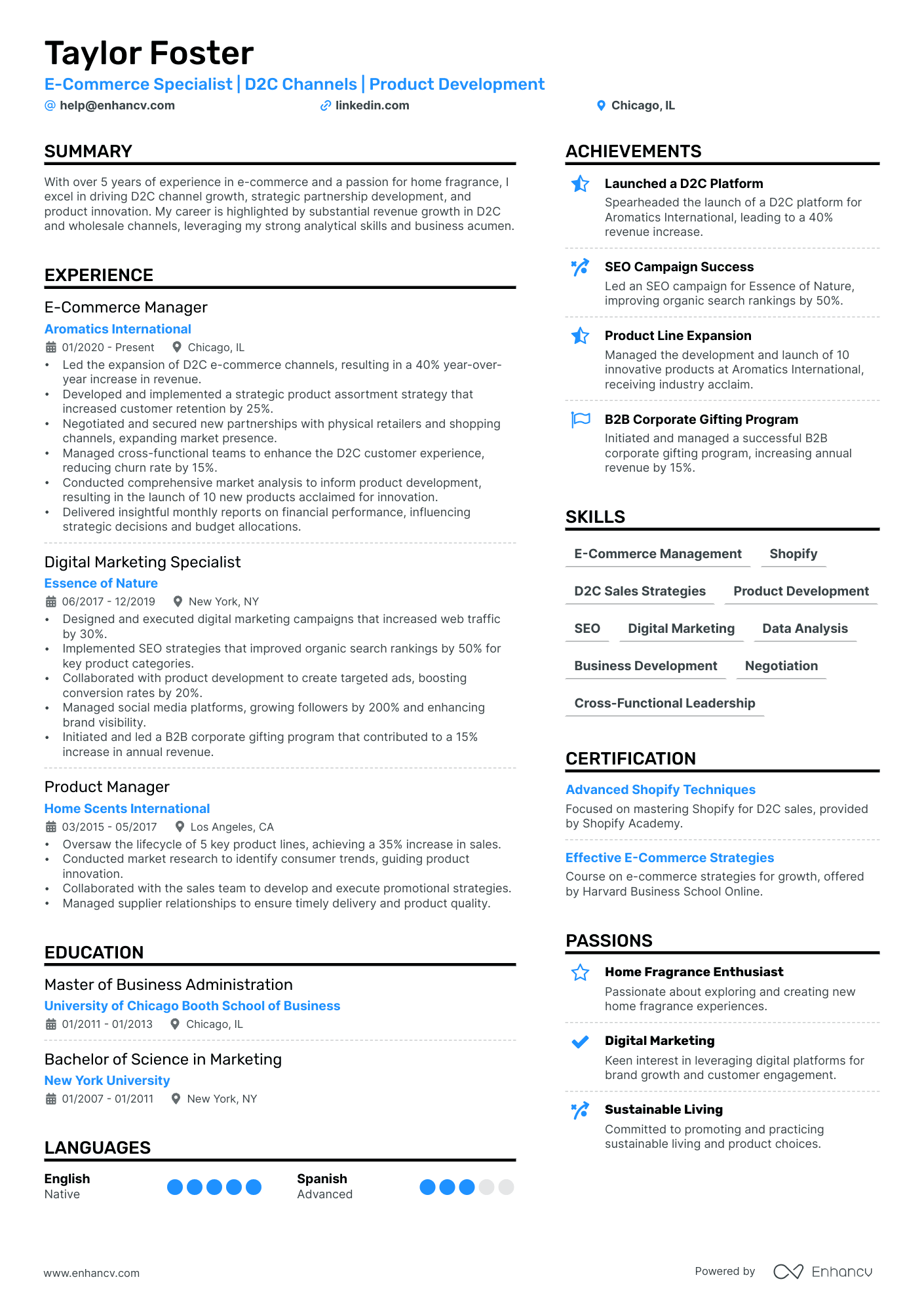 Brand Manager resume example