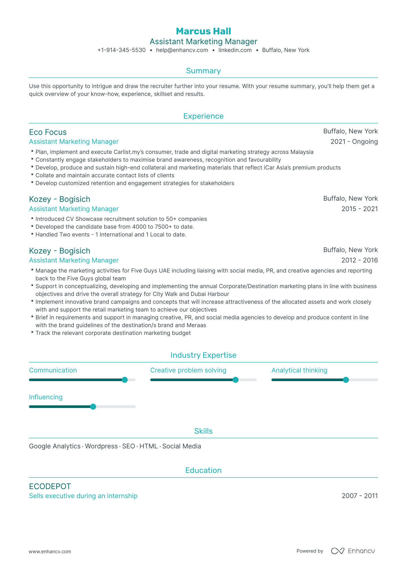 Assistant Marketing Manager Resume Examples & Guide for 2023 (Layout ...