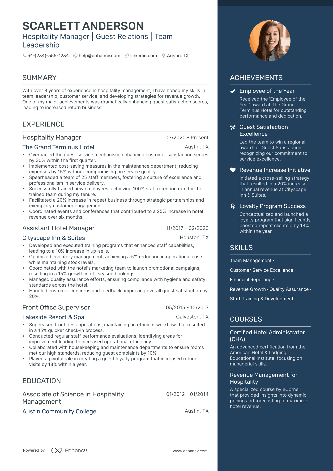 5 Hotel Assistant Manager Resume Examples & Guide for 2024