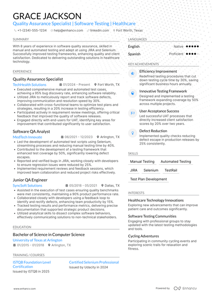 14 Quality Assurance Specialist Resume Examples That Got Jobs for 2026