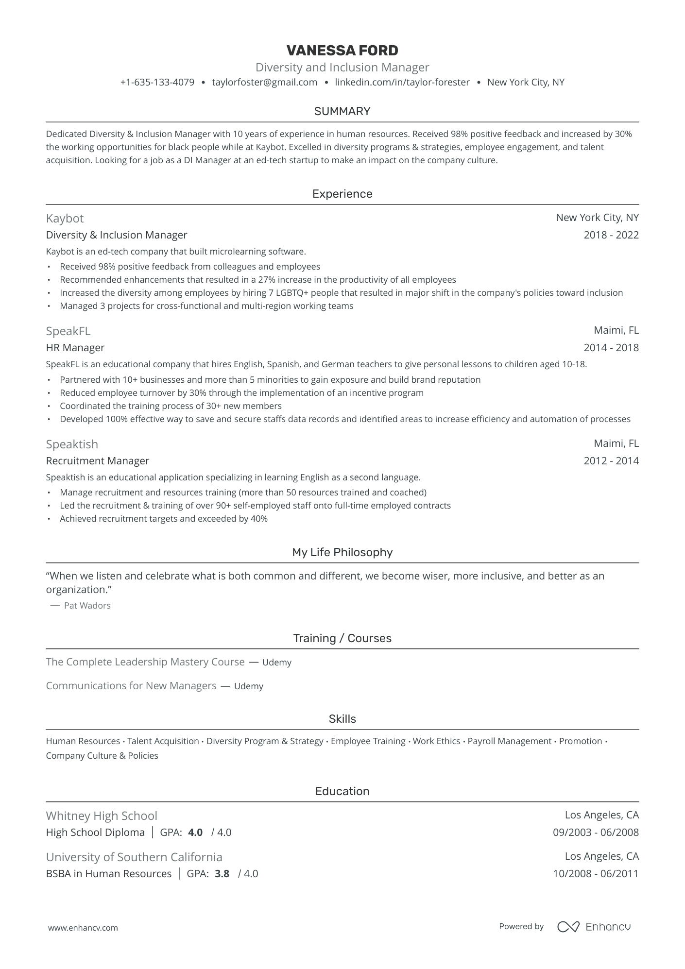 5 Diversity And Inclusion Manager Resume Examples & Guide for 2024