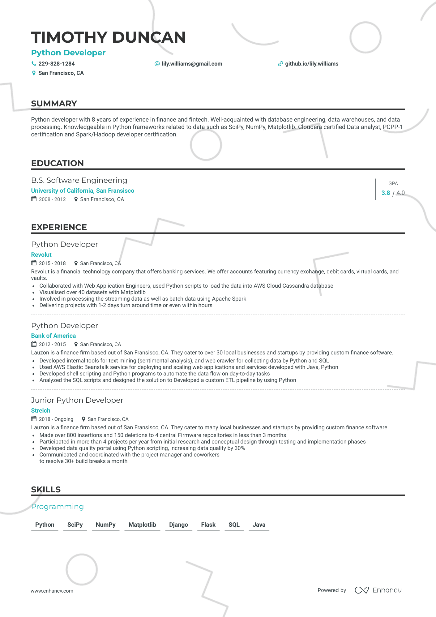 Classic Python Developer Resume Template