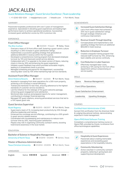 5 Guest Relations Manager Resume Examples & Guide for 2024