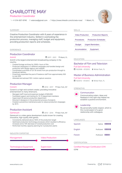 5 Production Coordinator Resume Examples & Guide for 2024