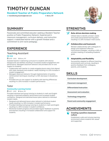 sample resume for teacher changing careers