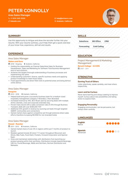 Area Sales Manager Resume Examples & Guide for 2023 (Layout, Skills ...