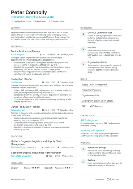 5 Production Planner Resume Examples & Guide For 2024