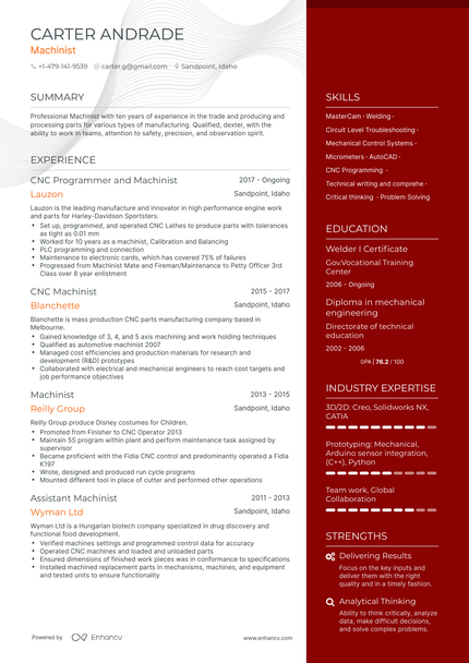 Machinist Resume Examples & Guide for 2023 (Layout, Skills, Keywords ...