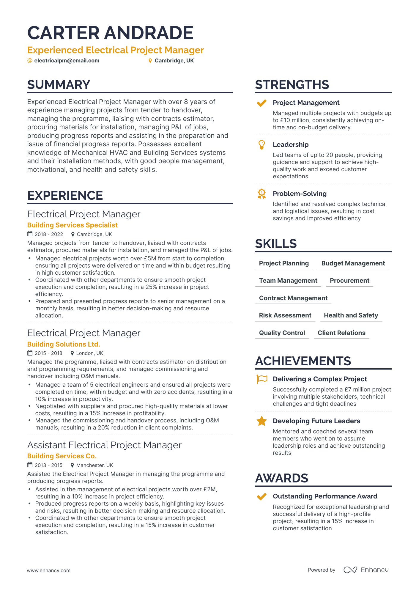 project manager electrical resume examples