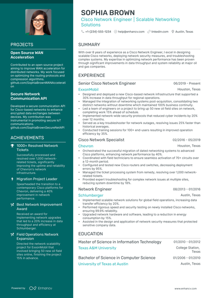 5 Cisco Network Engineer Resume Examples & Guide for 2024