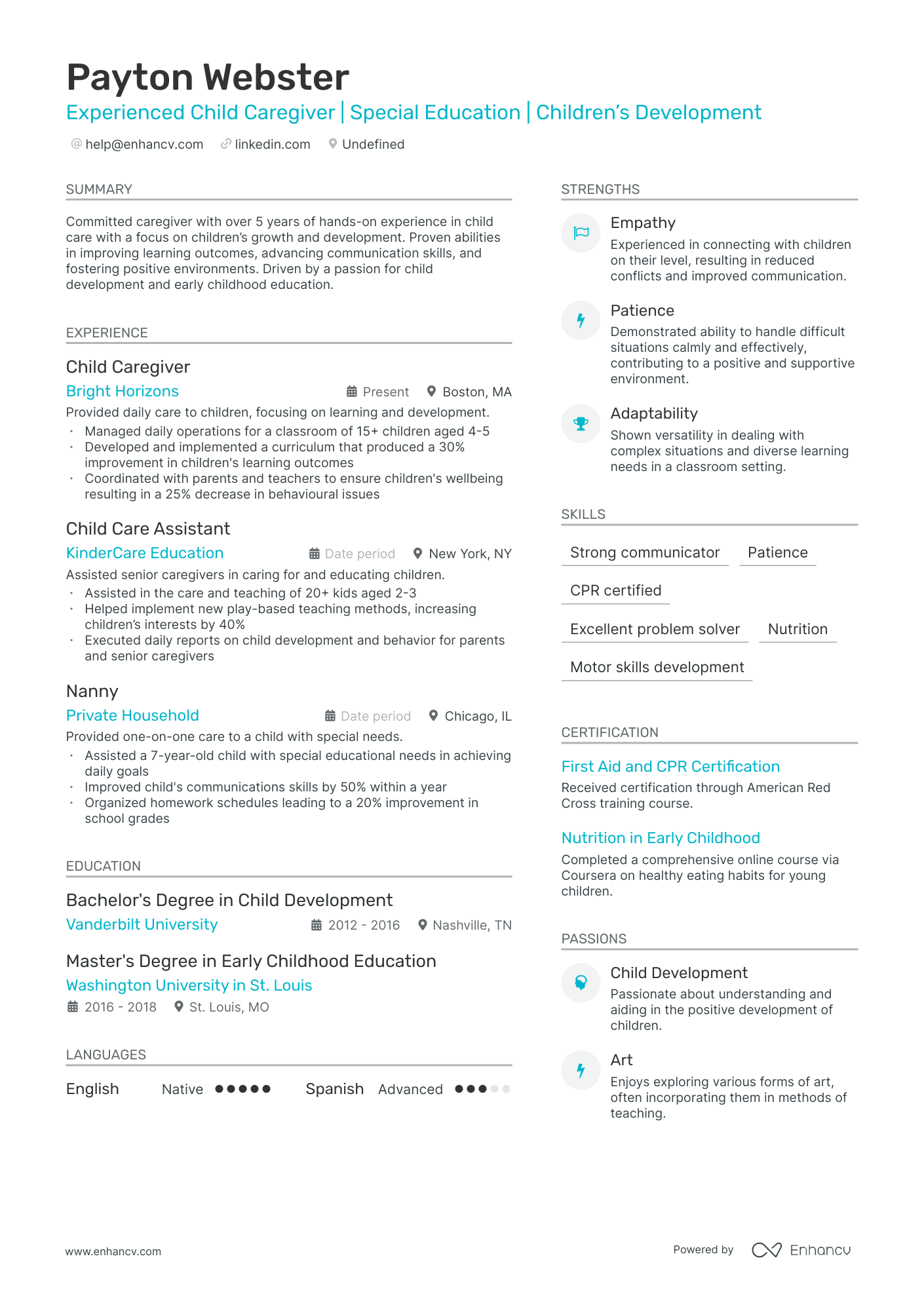 5 Child Caregiver Resume Examples & Guide for 2024