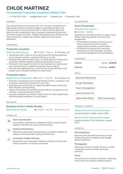 20 Production Assistant Resume Examples - March 2026