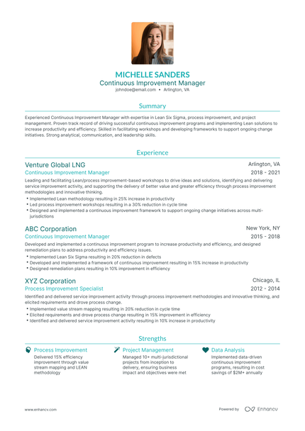 5 Continuous Improvement Manager Resume Examples & Guide for 2024