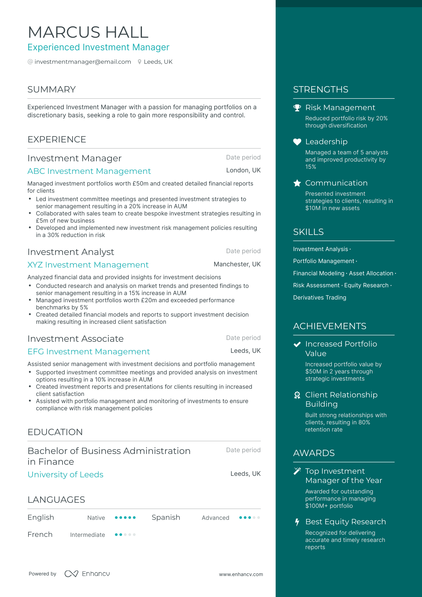 8 Investment Manager Resume Examples & Guide for 2024