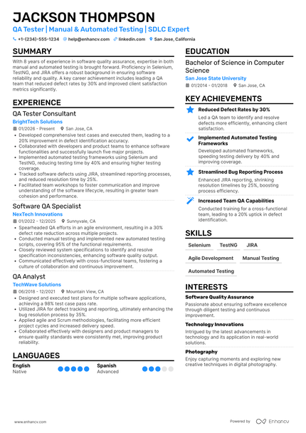 15 QA Tester Resume Examples & Guide for 2026