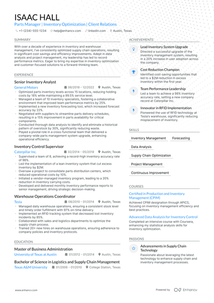 5 Parts Manager Resume Examples & Guide for 2024