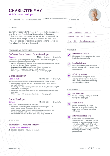 5 Game Developer Resume Examples & Guide for 2024