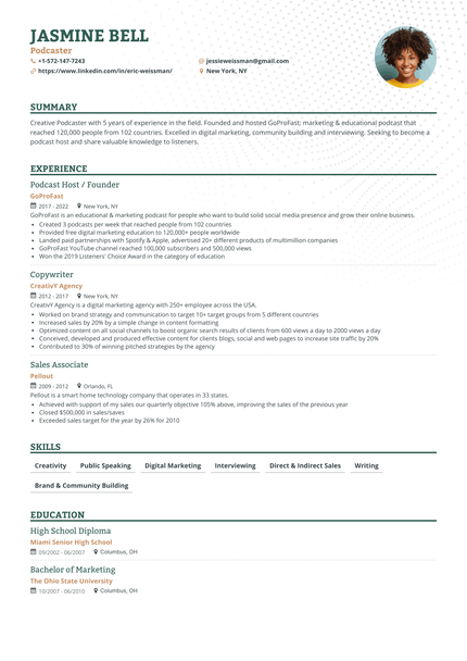 5 Podcaster Resume Examples & Guide for 2024