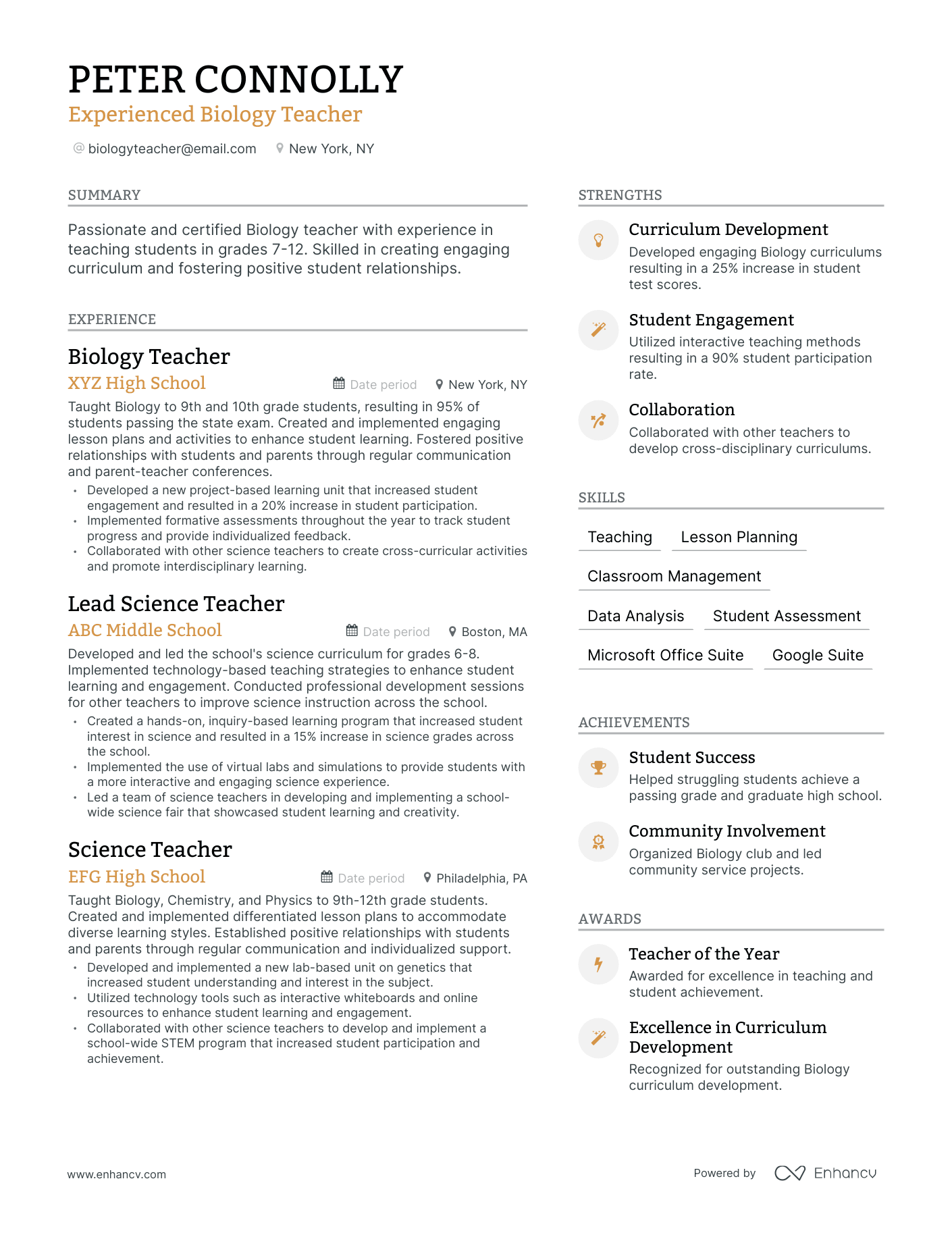 5 Biology Teacher Resume Examples & Guide for 2024