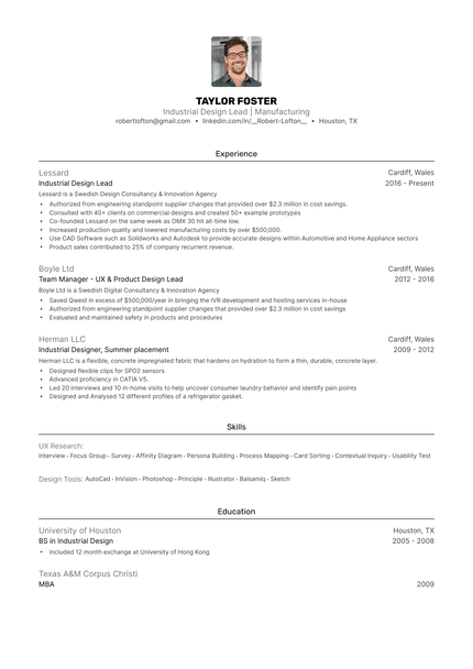 5 Industrial Design Resume Examples & Guide for 2025