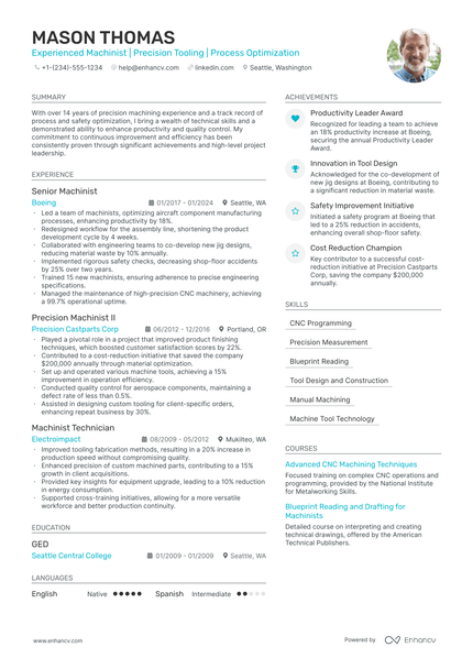 5 Machinist Resume Examples & Guide for 2024