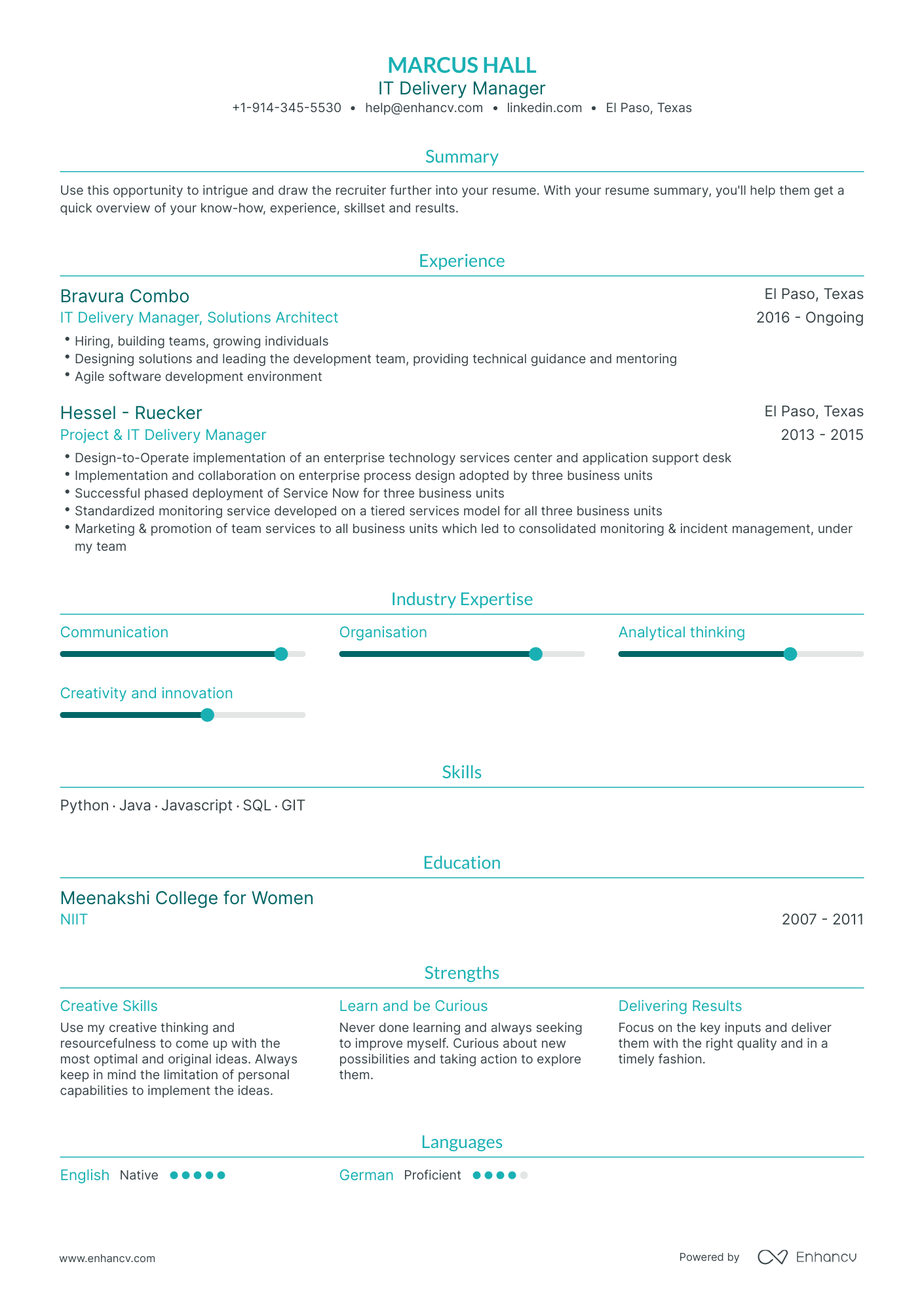 IT Delivery Manager Resume Examples & Guide for 2023 (Layout, Skills ...