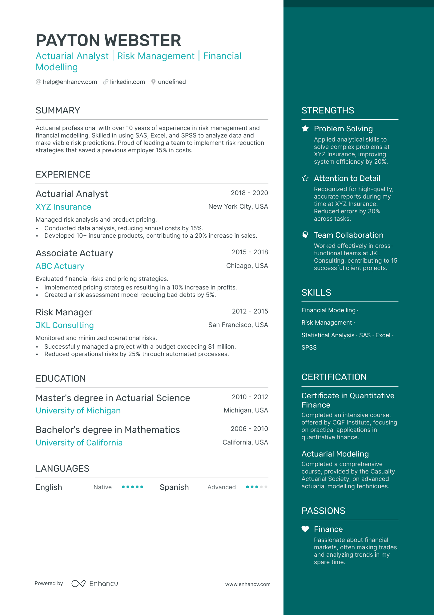 5 Actuary Internship Resume Examples & Guide For 2024