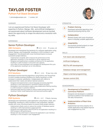 5 Python Full Stack Developer Resume Examples & Guide for 2023