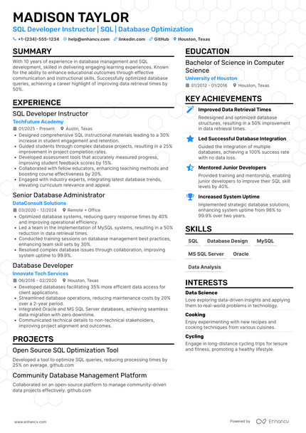 29 SQL Developer Resume Examples & Guide for 2026
