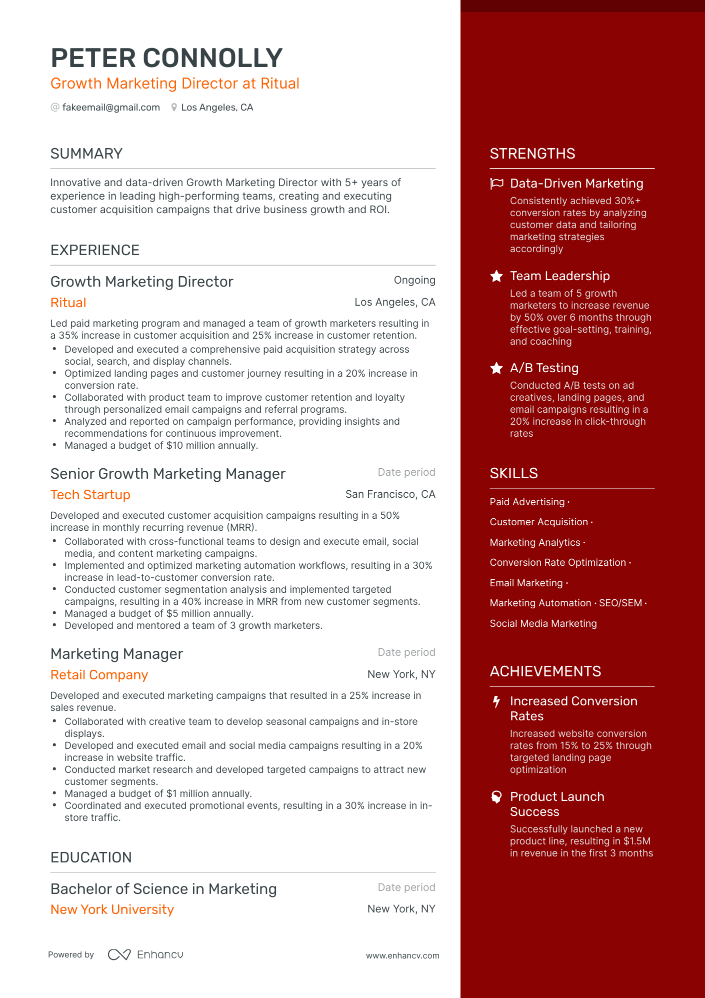 5 Growth Marketing Resume Examples & Guide for 2024