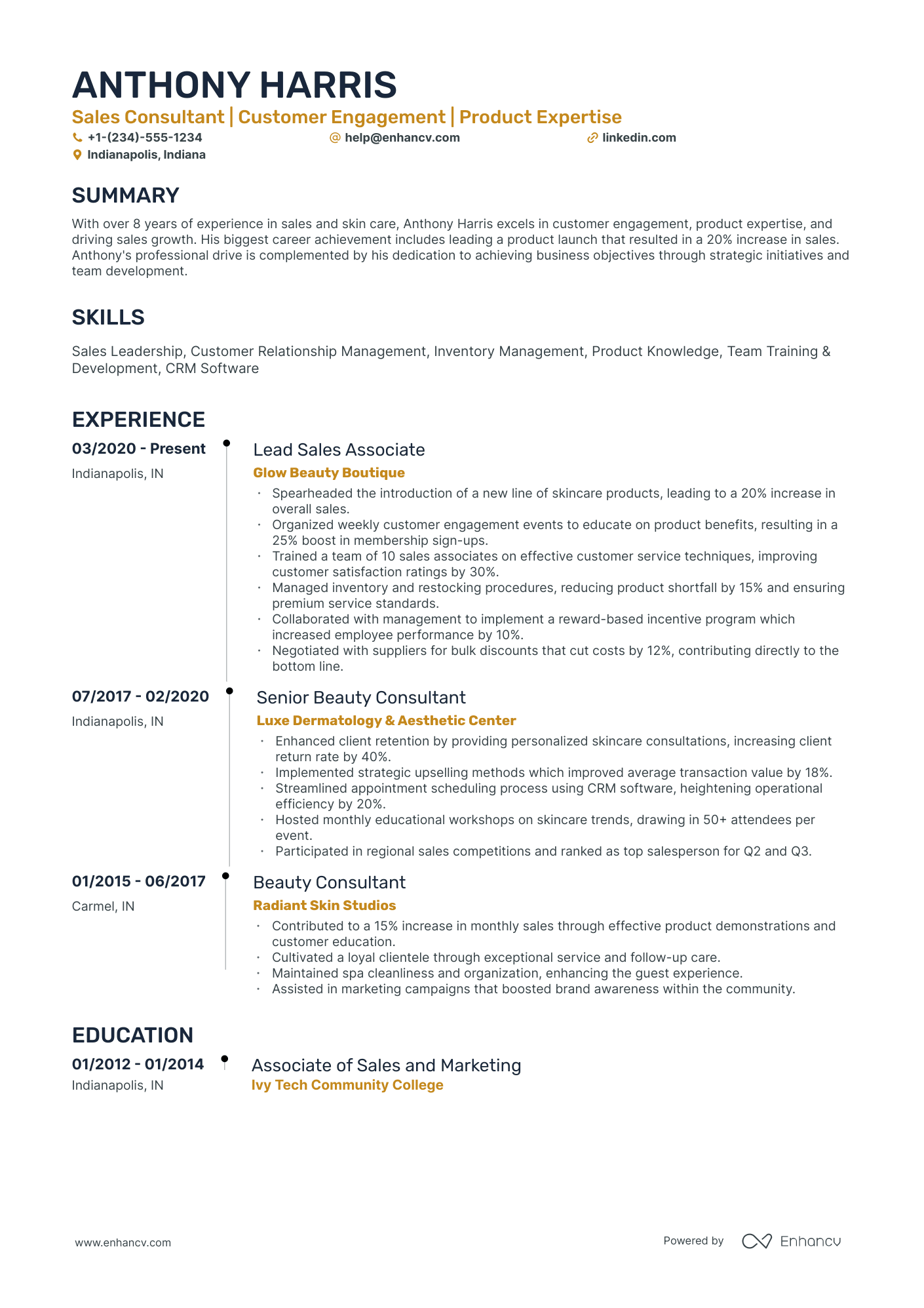 10 Beauty Consultant Resume Examples & Guide for 2025