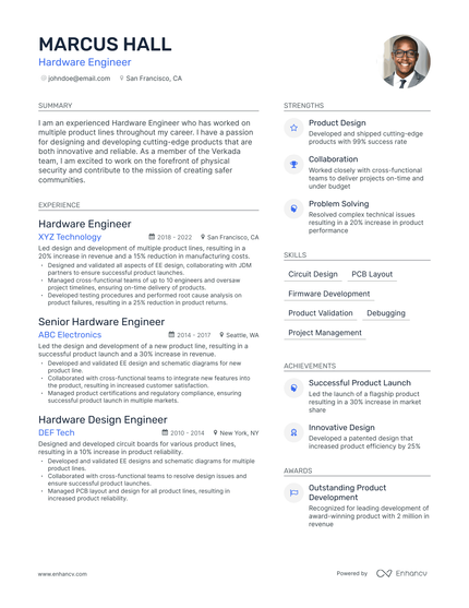 5 Hardware Engineer Resume Examples & Guide for 2023