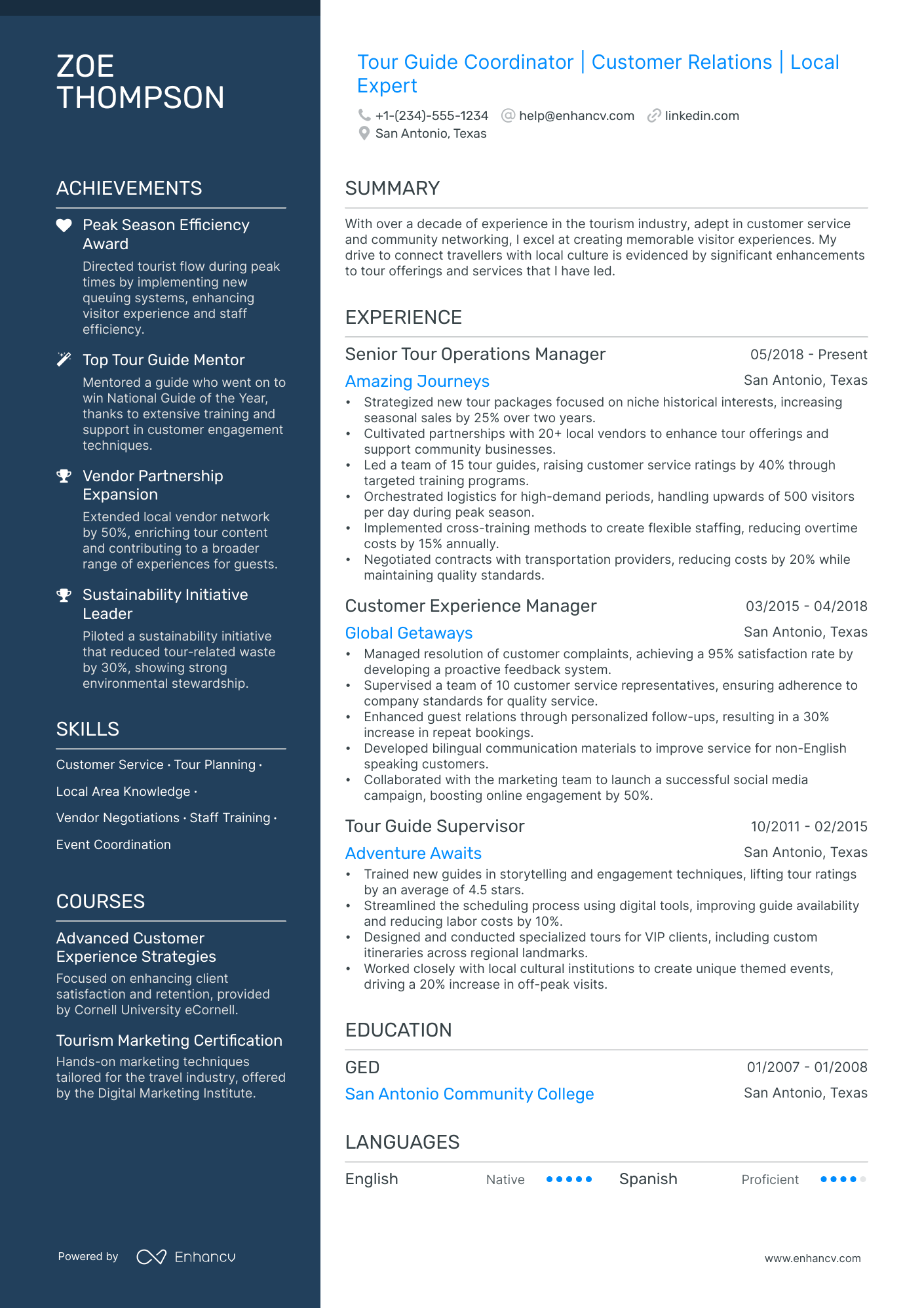 5 Tour Guide Resume Examples & Guide for 2024