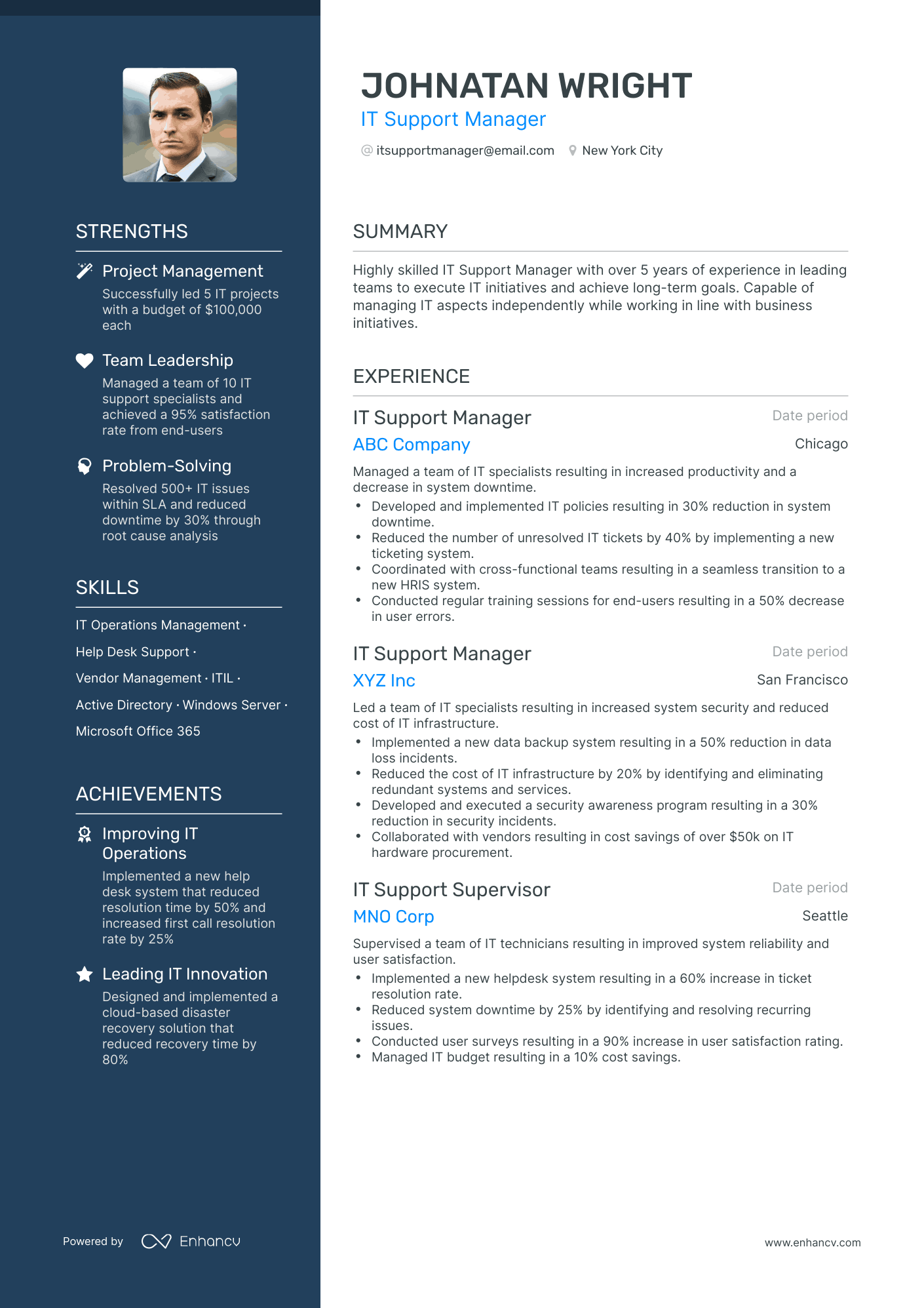 it support manager resume examples