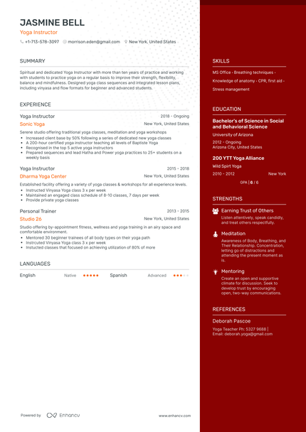 Yoga Instructor Resume Examples & Guide for 2023 (Layout, Skills ...