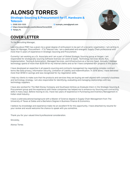 Procurement Manager cover letter