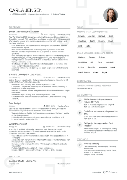 5 Tableau Business Analyst Resume Examples & Guide for 2024