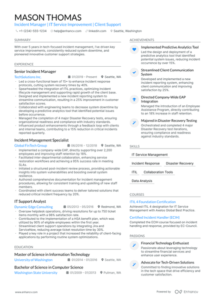 5 Incident Manager Resume Examples & Guide for 2024