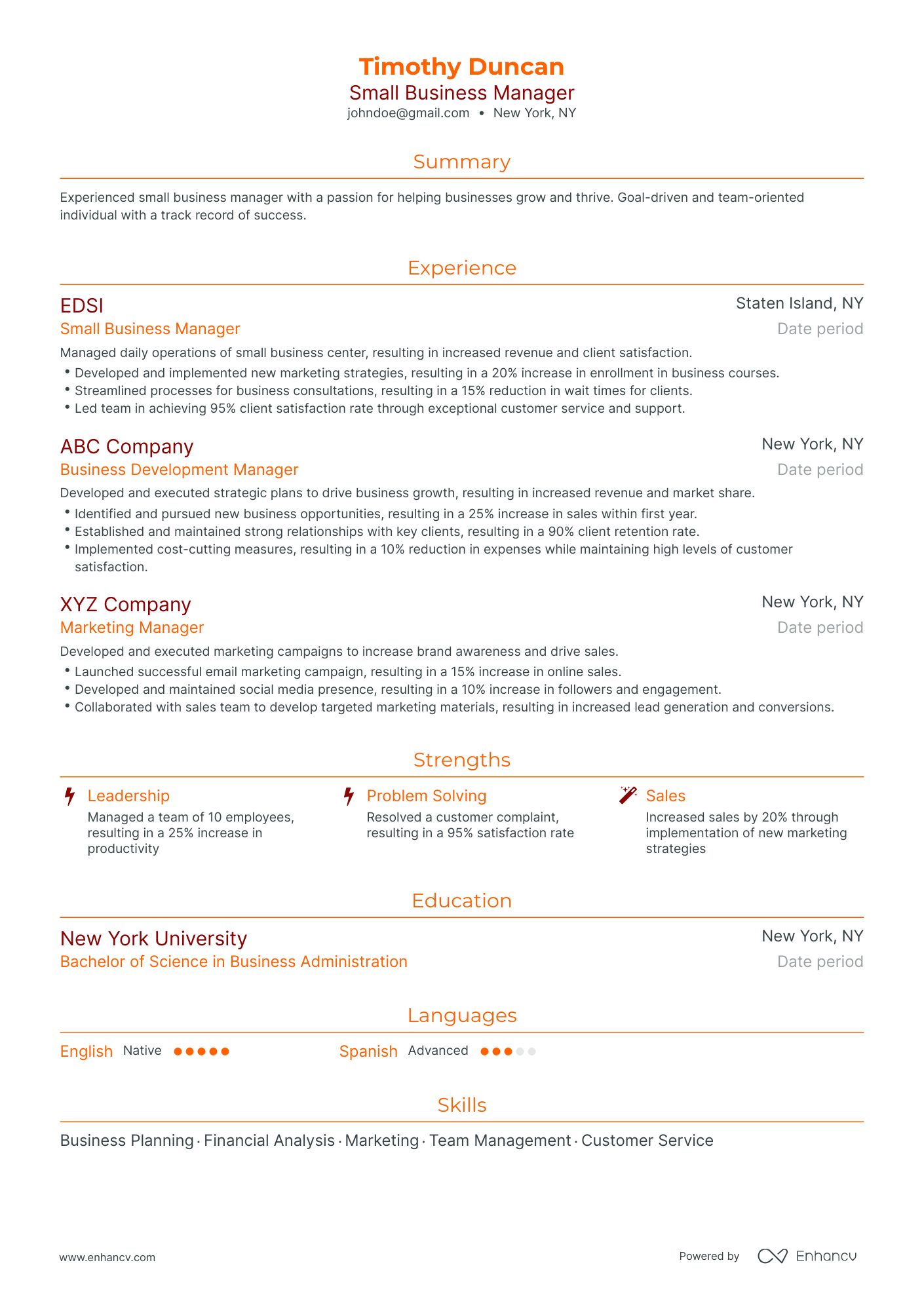 5 Small Business Manager Resume Examples & Guide for 2024