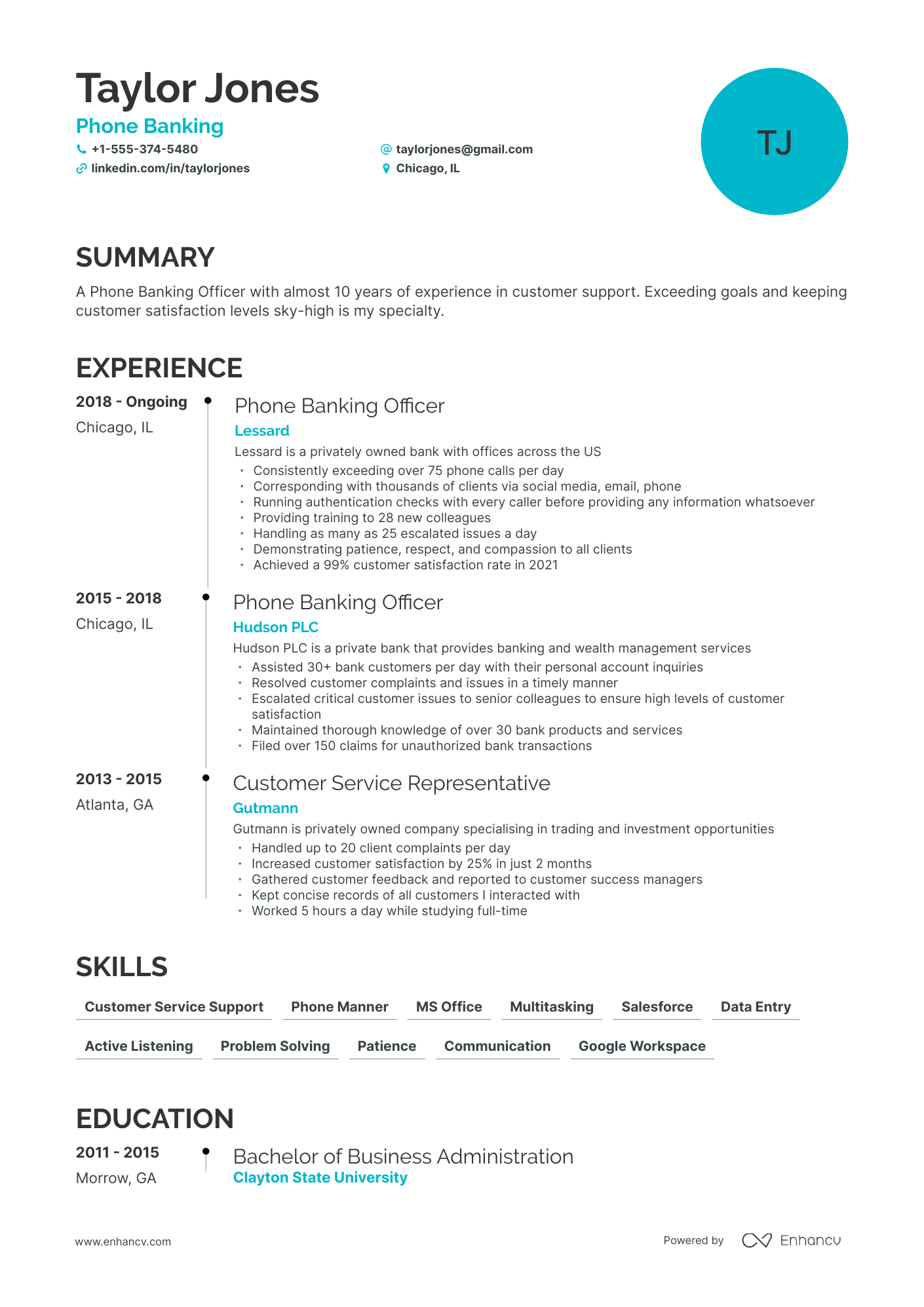 5 Phone Banking Resume Examples & Guide for 2024