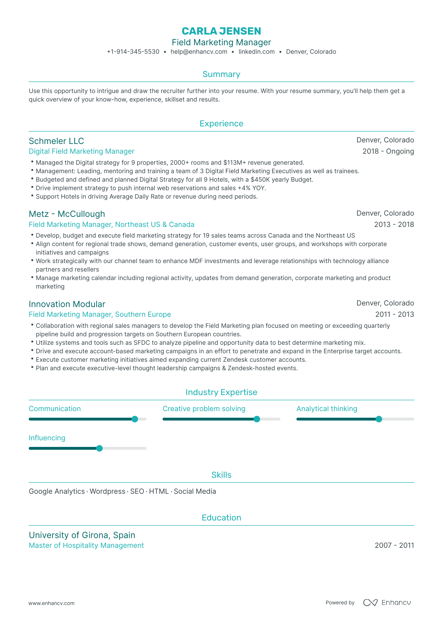 Field Marketing Manager Resume Examples & Guide for 2023 (Layout ...