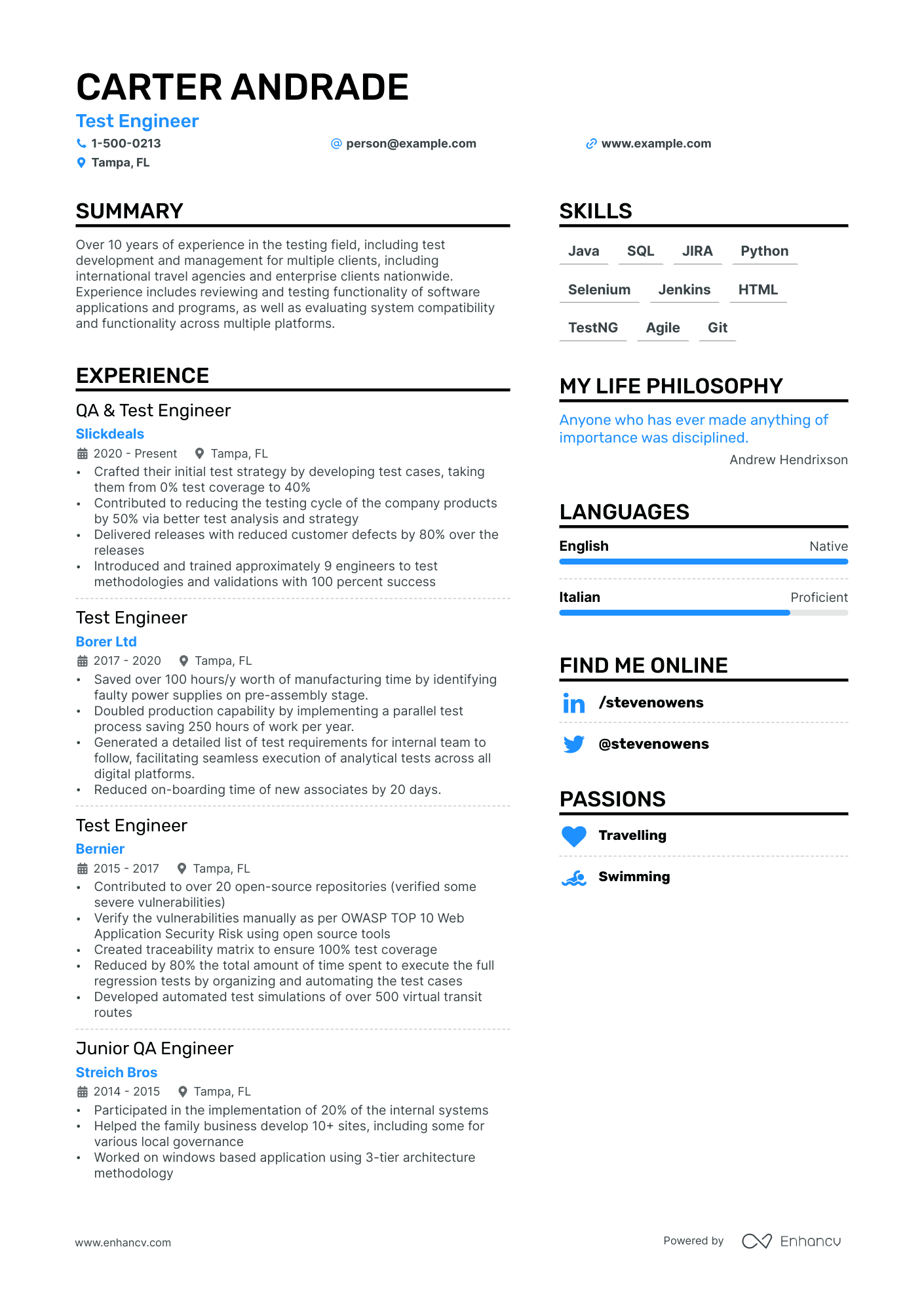 Test Engineer resume example