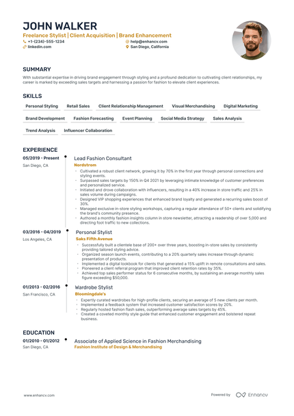 5 Freelance Stylist Resume Examples & Guide for 2024