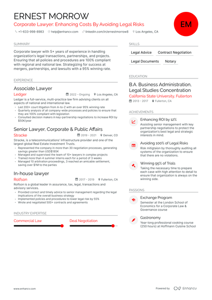 5 Corporate Lawyer Resume Examples & Guide for 2023
