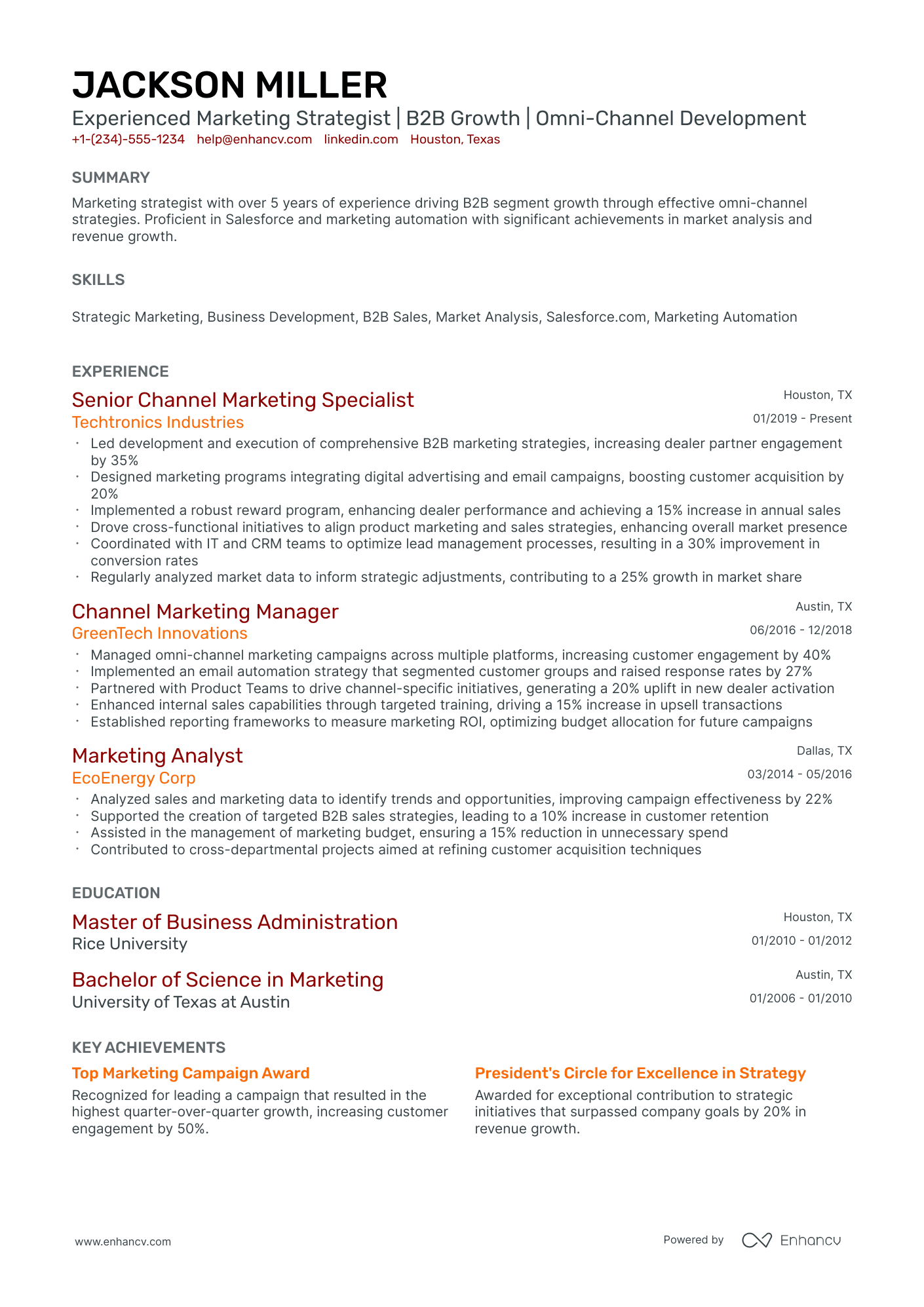 10 Channel Marketing Manager Resume Examples & Guide for 2026