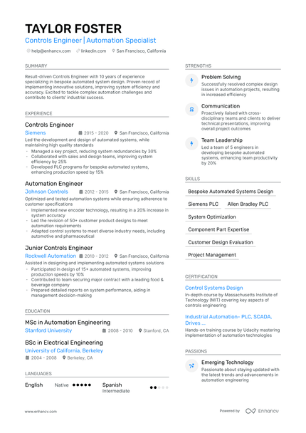 5 Controls Engineer Resume Examples & Guide for 2024