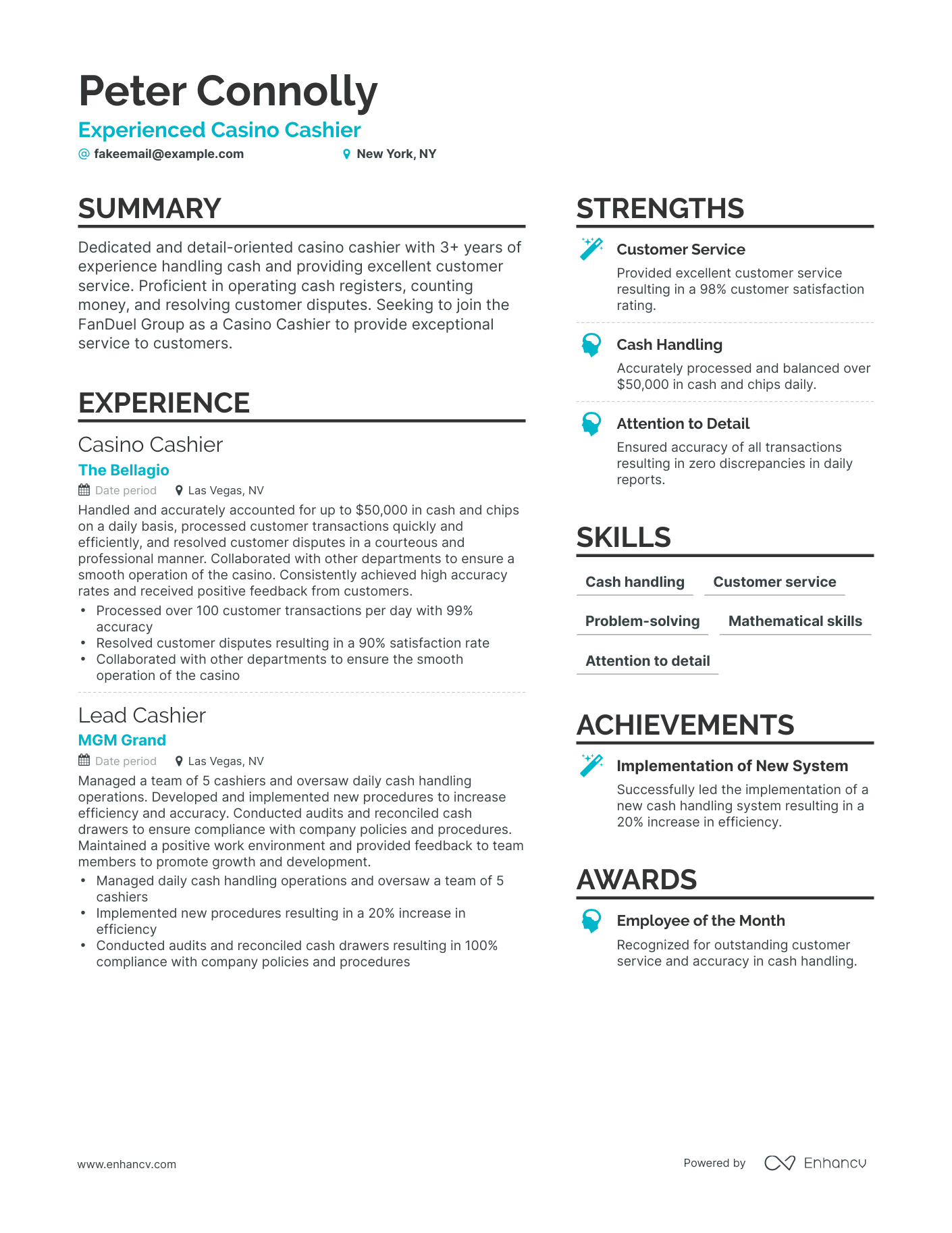 5 Casino Cashier Resume Examples & Guide for 2024