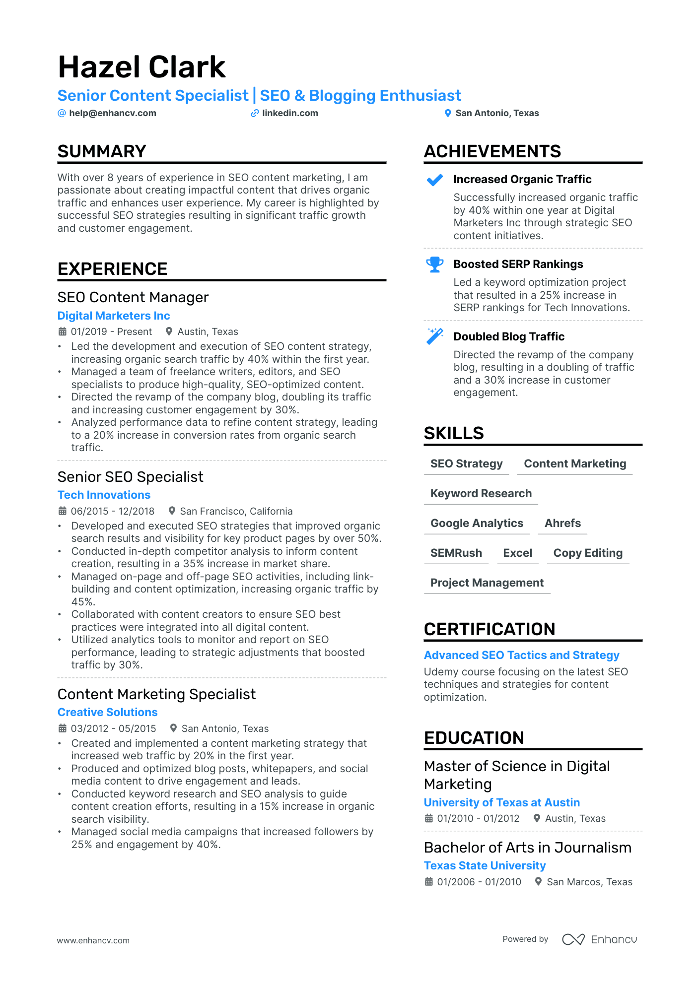 SEO resume example
